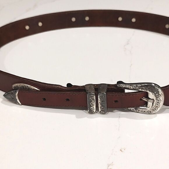 Latigo Brown Leather Belt with Silver Tone Accents Vintage Size 36 - Picture 10 of 11